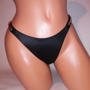 Victoria Secret Panty Thong Chain Link Black Gold Micro New